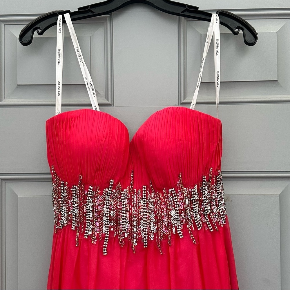 Sherri Hill 3909 Barbie Pink Strapless Long Formal Dress Prom Pageant Sz 2 - Picture 6 of 13